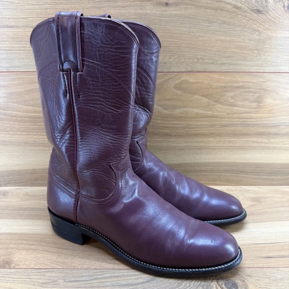 JUSTIN BOOTS Vintage Burgundy Roper Womens 6.5 A Leather Cowgirl Western USA